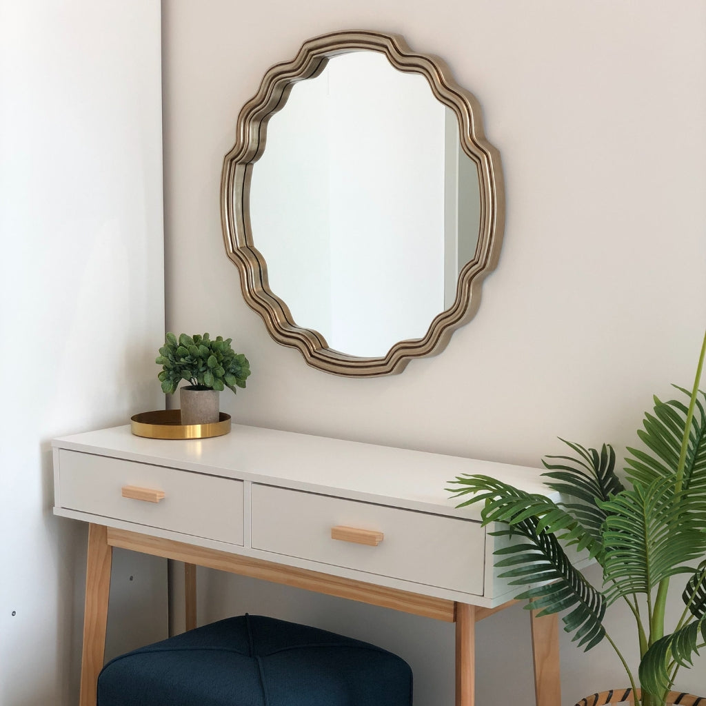 Antique Silver Leaf Scalloped Mirror