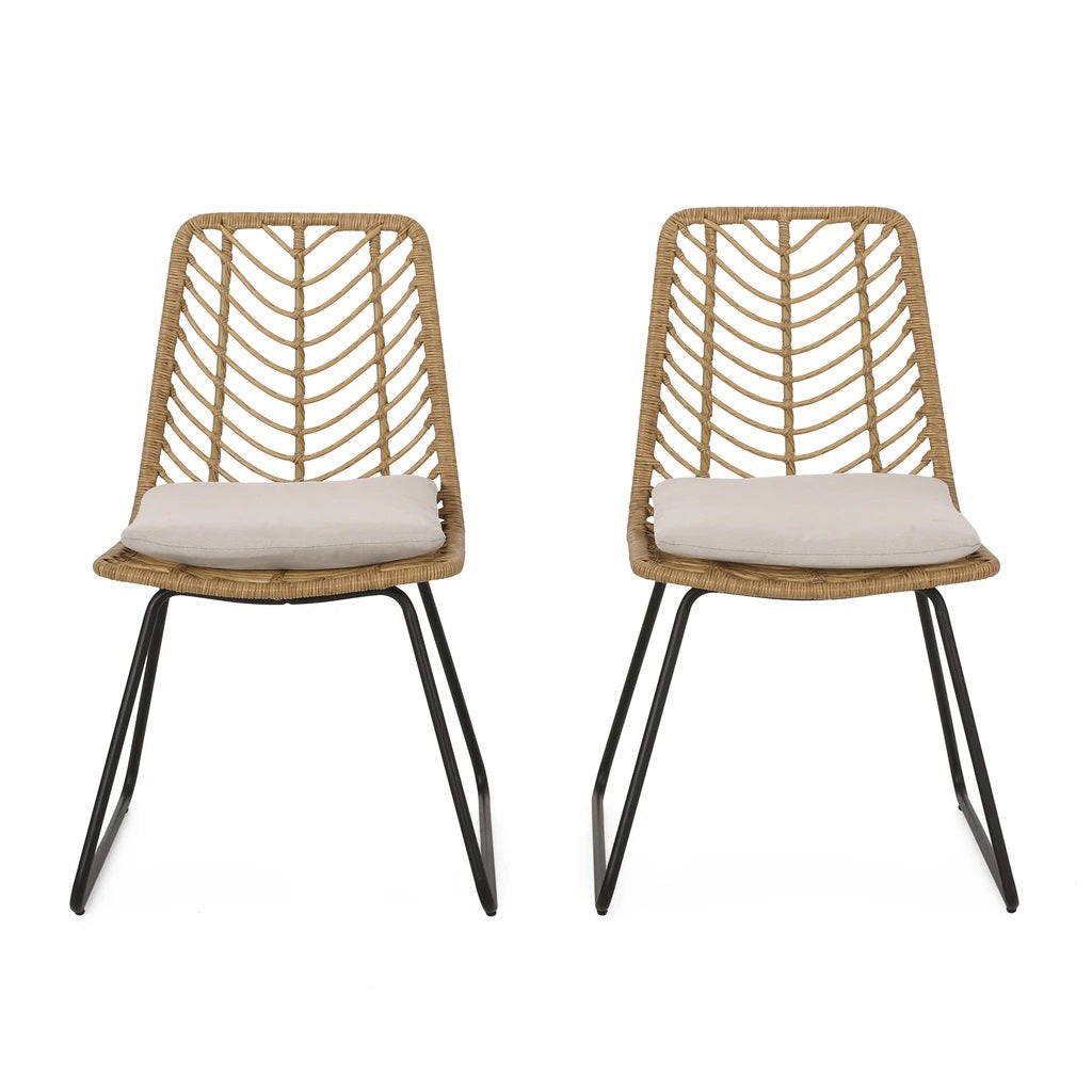 Azlee Berrien Outdoor Wicker Chairs with Cushion, Set of 2