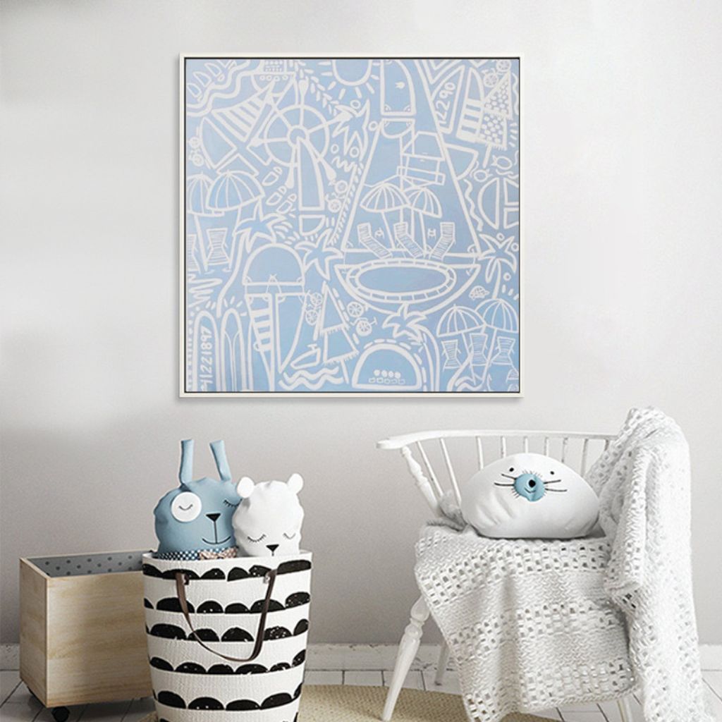 Baby Blue Beach Paradise Framed Canvas Print