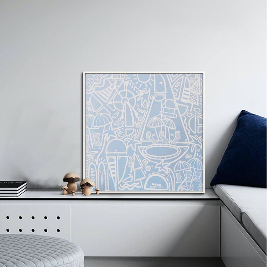 Baby Blue Beach Paradise Framed Canvas Print