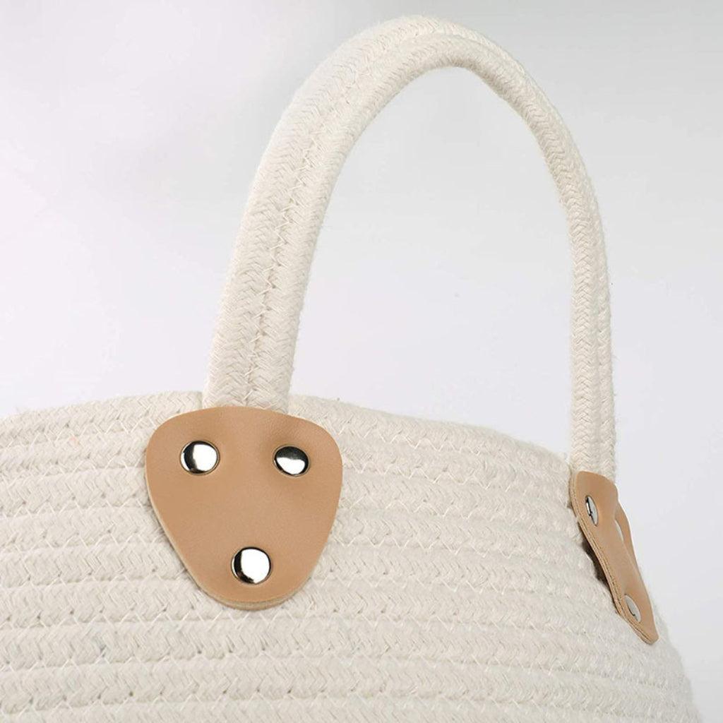 Beige and White Fringe Cotton Rope Laundry Basket