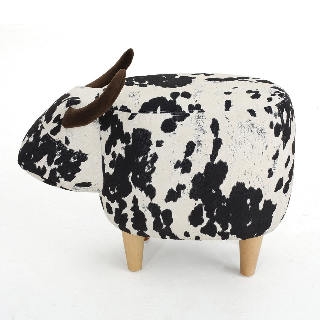 Bertha Milk Cow Patterned Velvet Ottoman