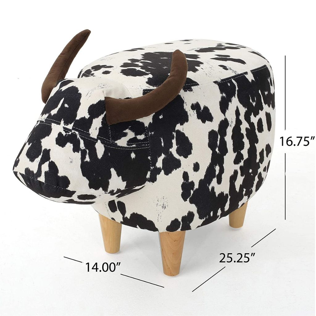 Bertha Milk Cow Patterned Velvet Ottoman