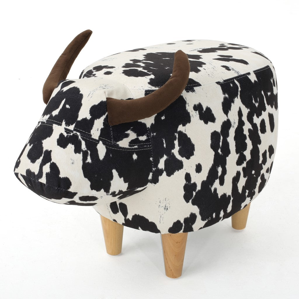 Bertha Milk Cow Patterned Velvet Ottoman