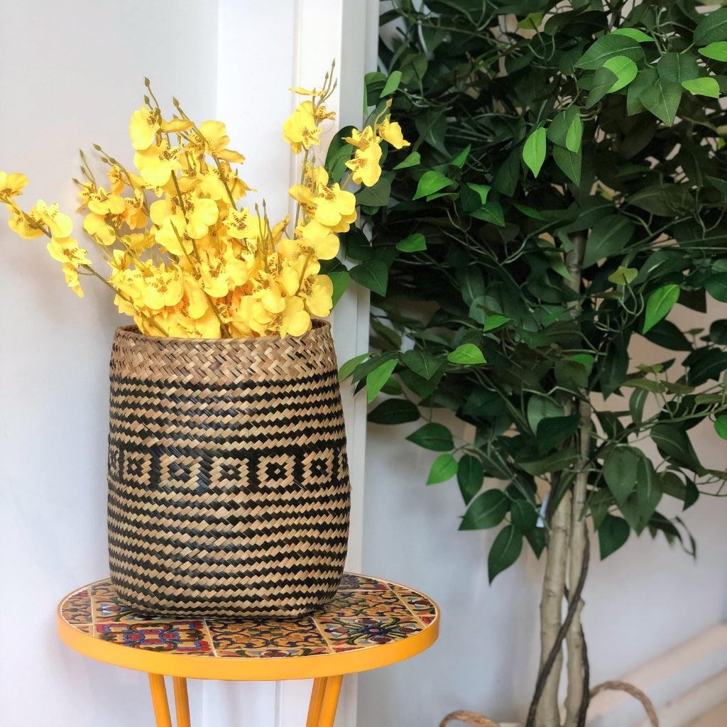 Black Seagrass Handwoven Planter Basket