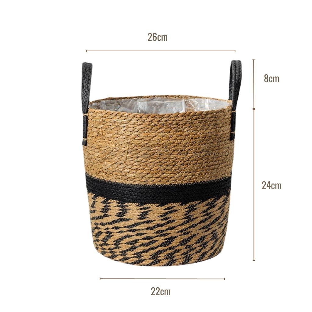 Black Seagrass Handwoven Planter Basket With Handles (Set of 2)