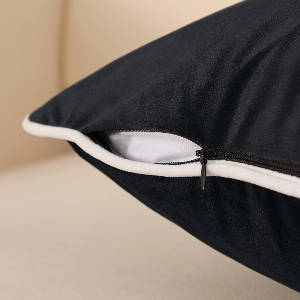 Black Velvet Throw Pillow Cover with White Piping