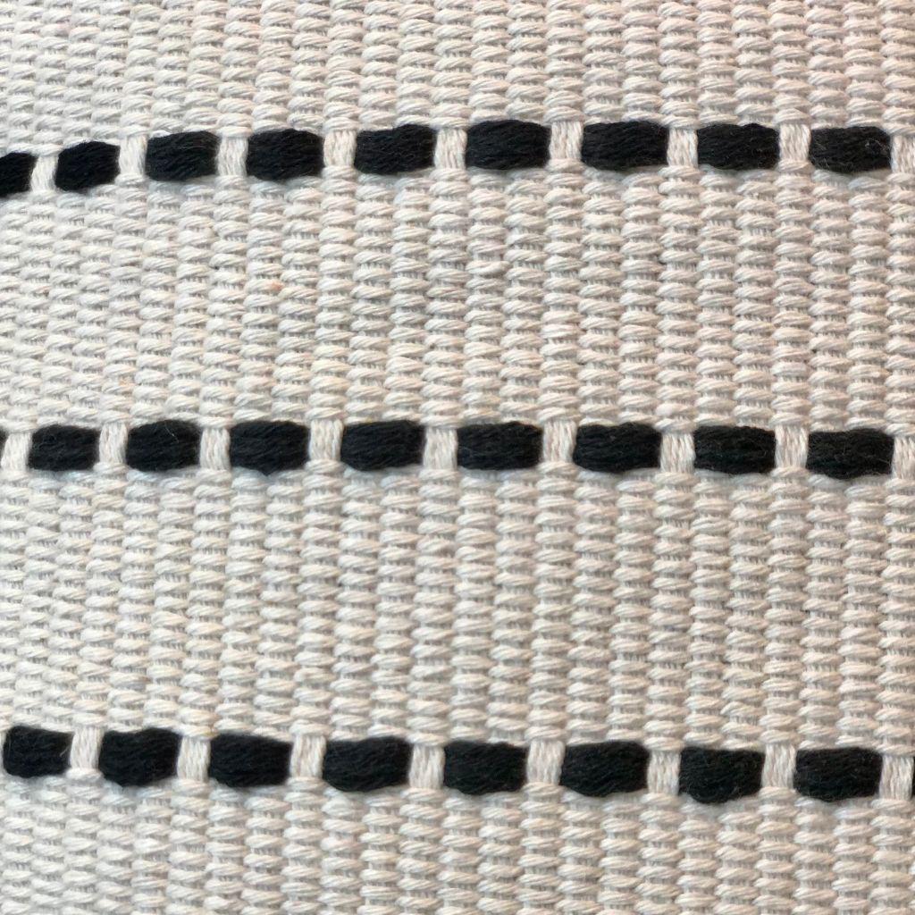 Black and Off-White Woven Striped Throw Pillow Cover with Fringe