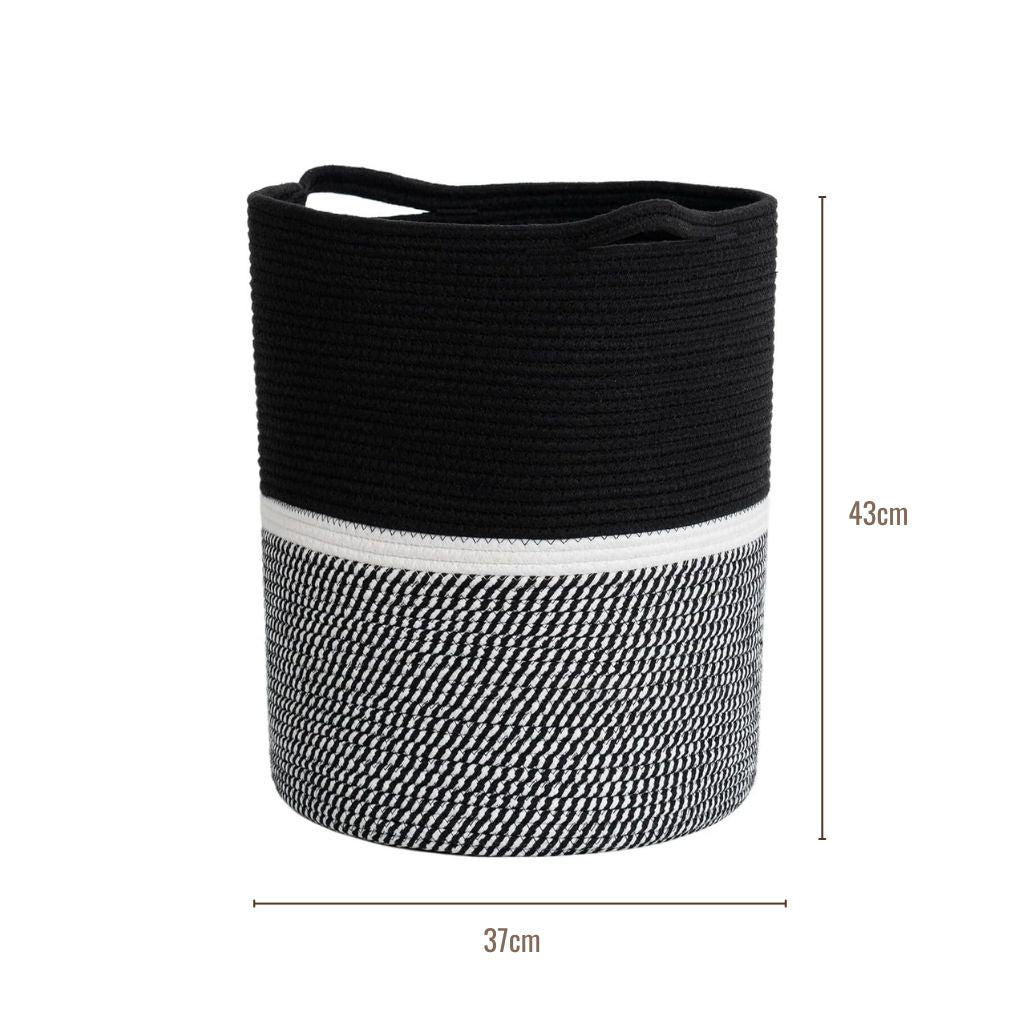 Black and White Cotton Rope Laundry Basket