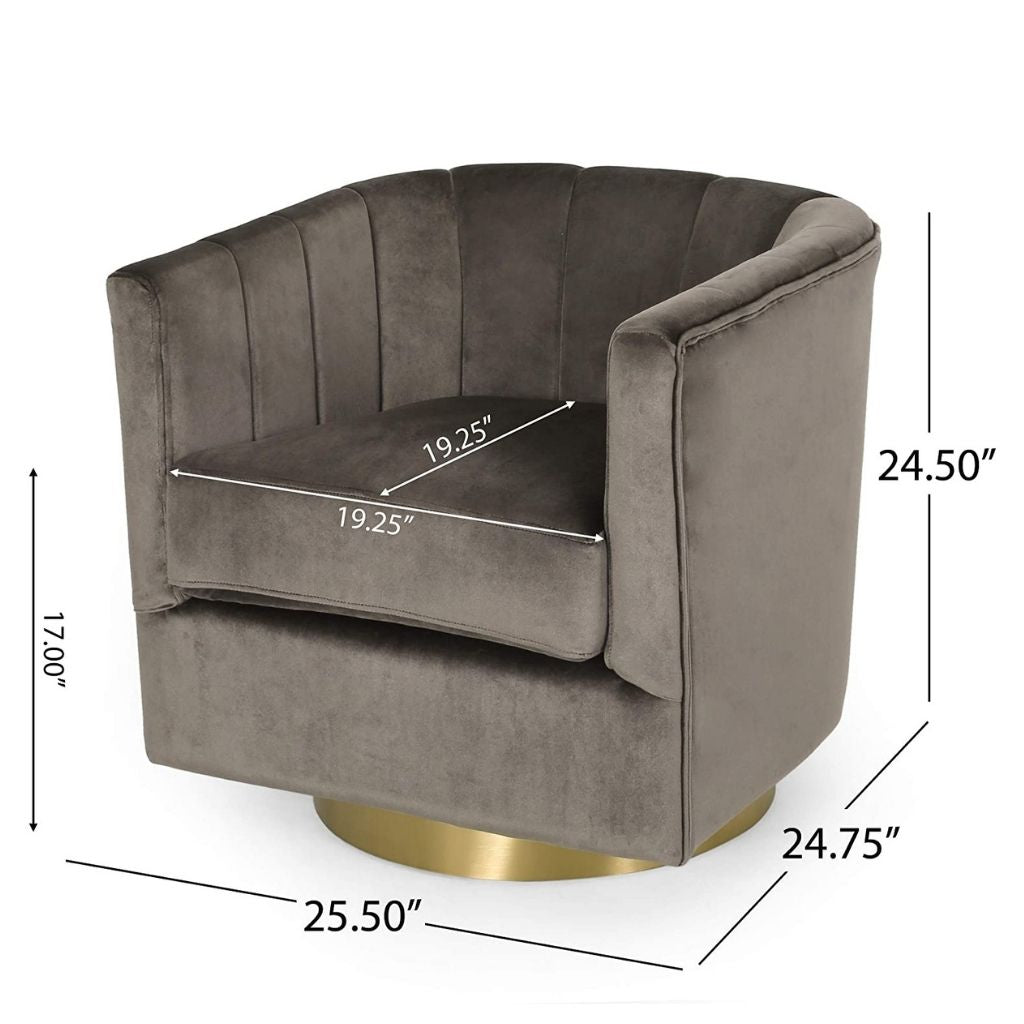 Blairmont Modern Glam Channel Stitch Velvet Swivel Club Chair