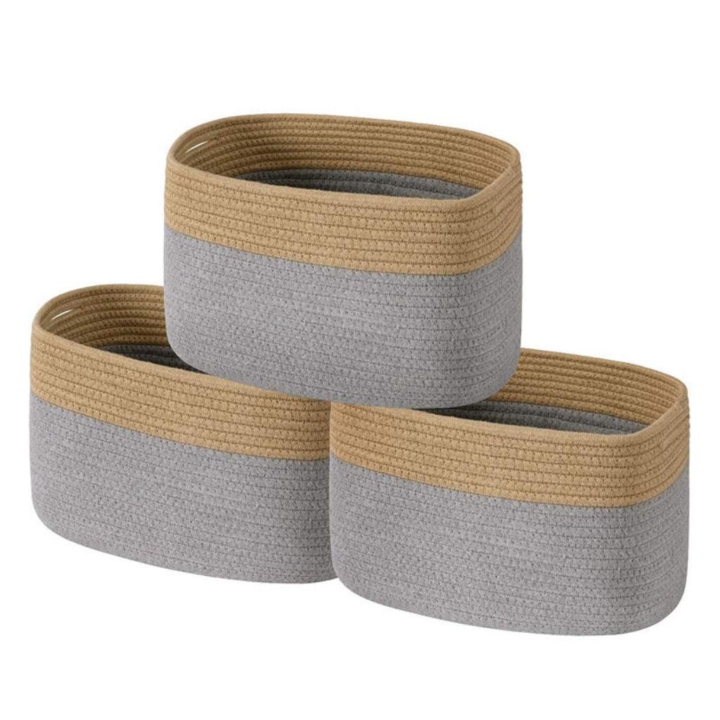 Brown and Gray Cotton Rope Storage Basket