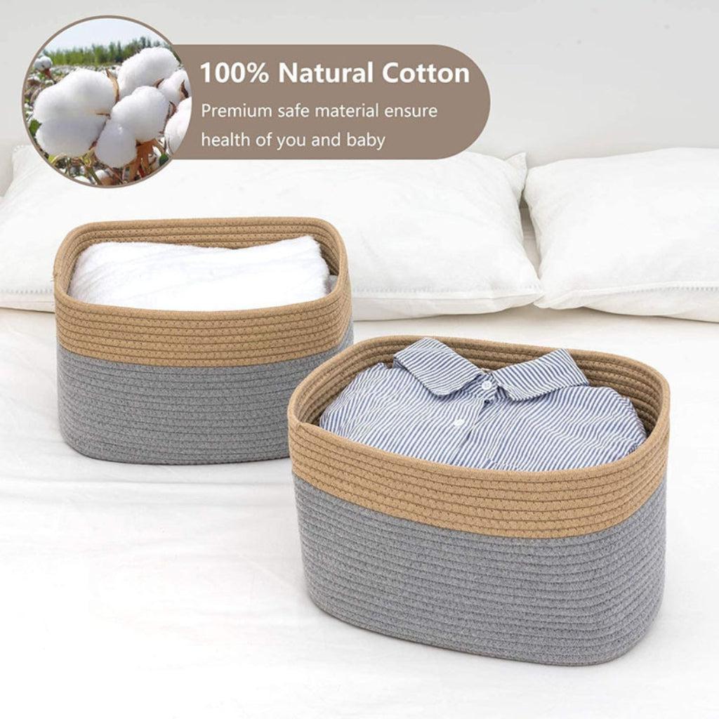Brown and Gray Cotton Rope Storage Basket
