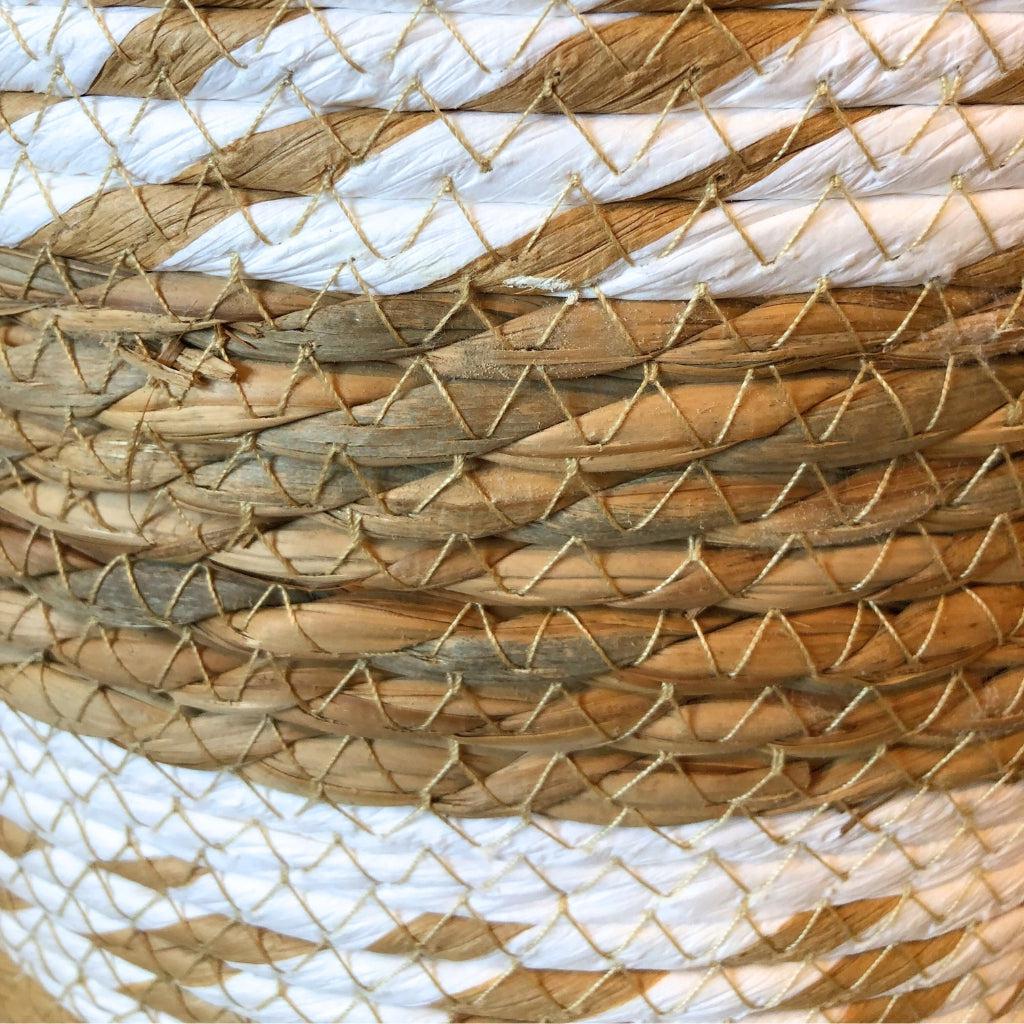 Brown and White Large Handwoven Planter Basket With Handles