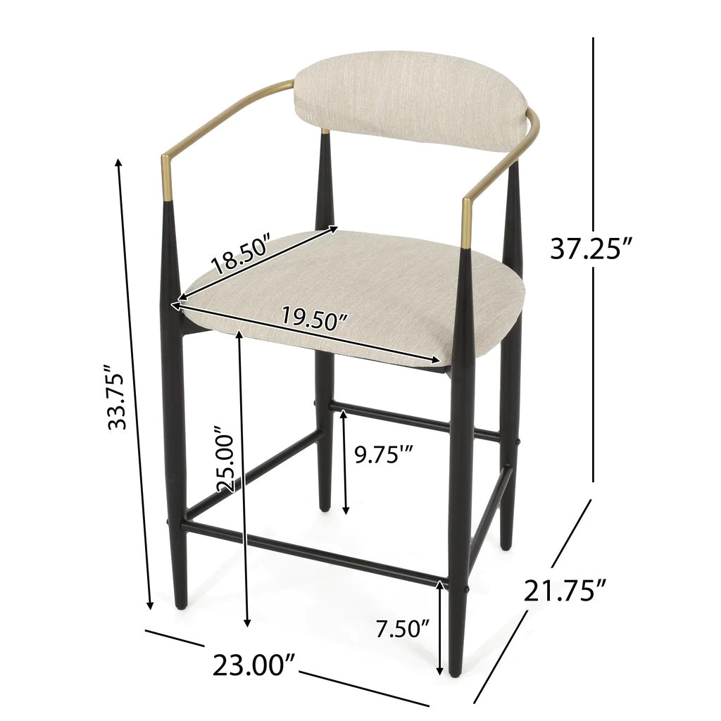 Camas Modern Fabric Upholstered Counter Stools, Set of 2