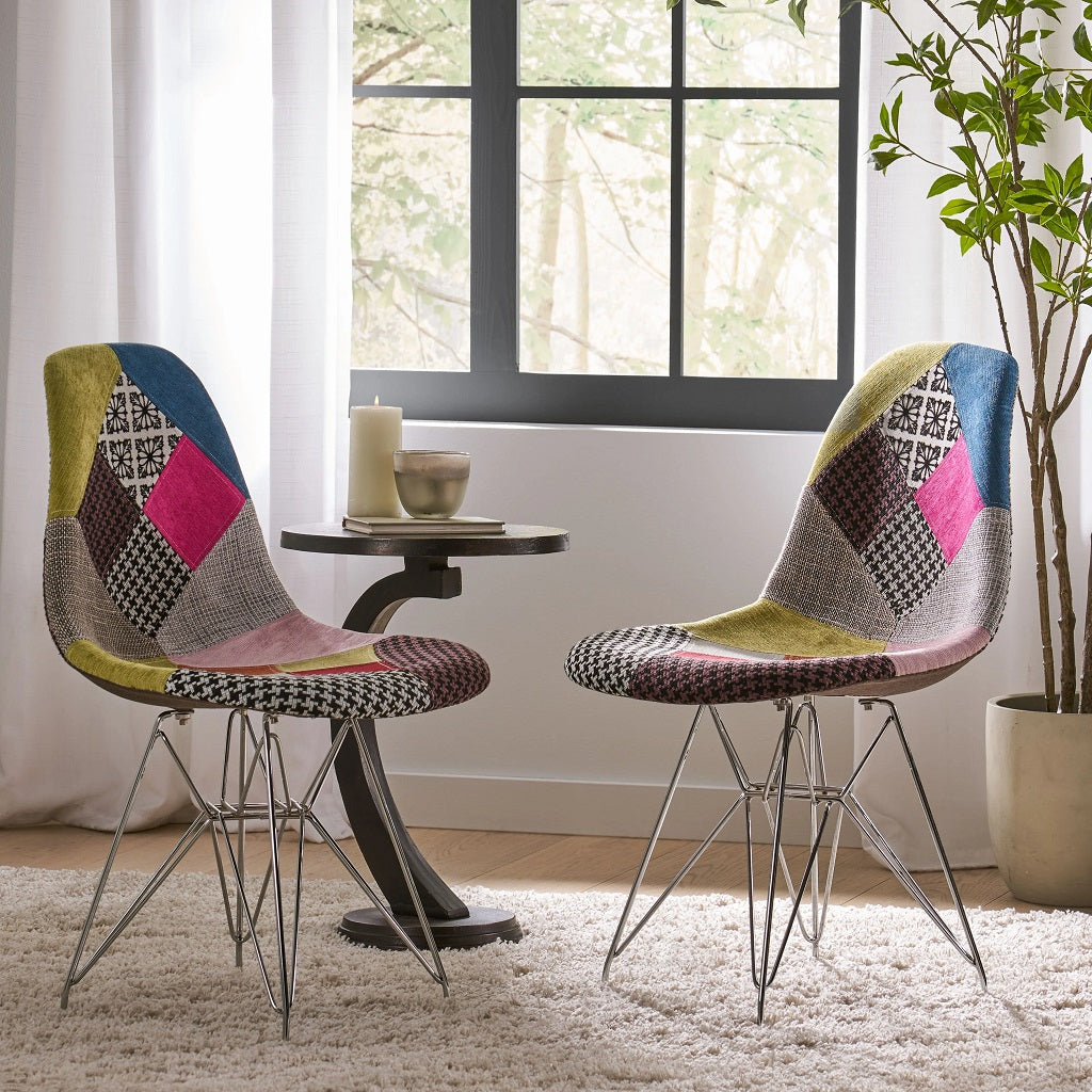 Cassius Multi-Color Patchwork Fabric Accent Chair (Set of 2)