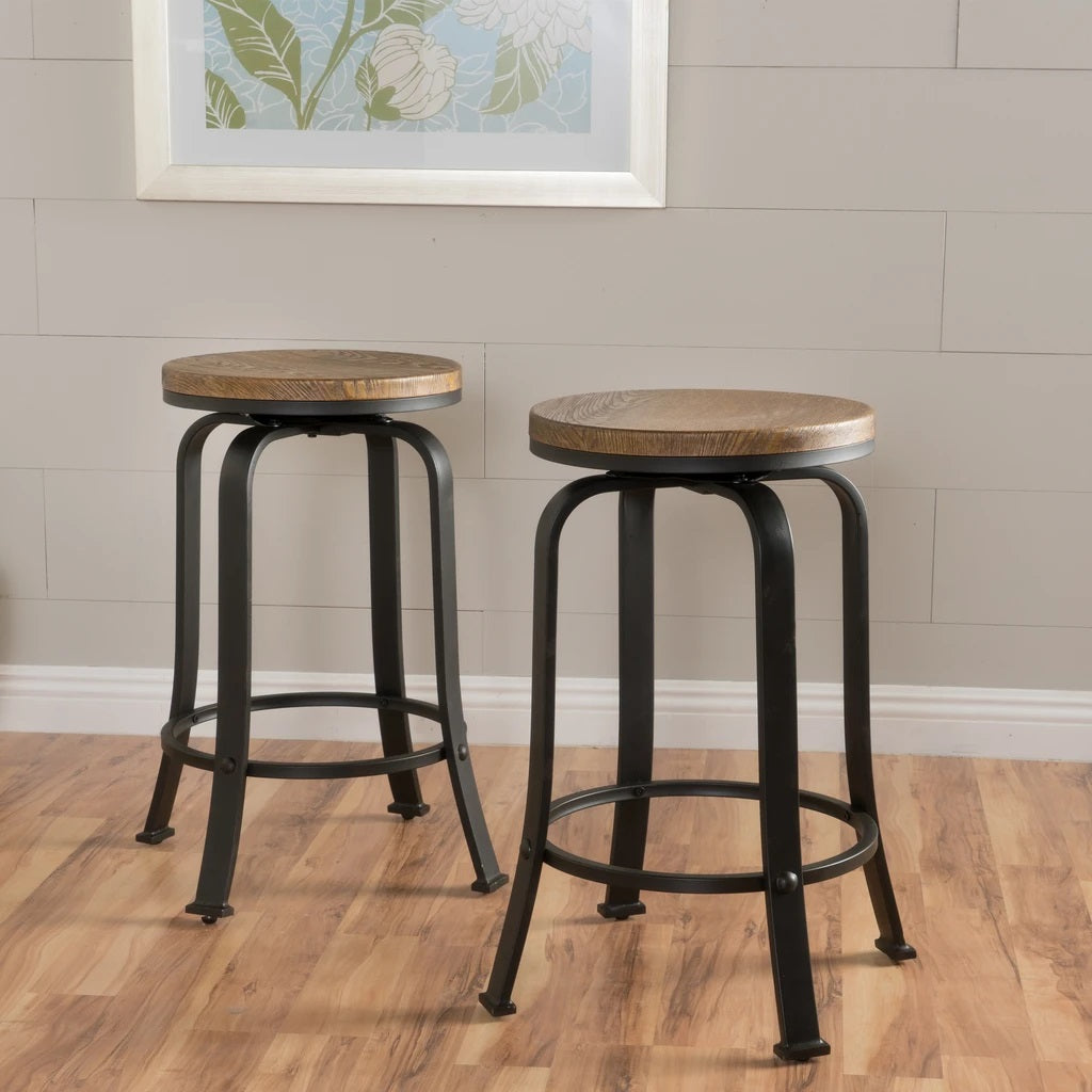 Cassum Modern Industrial Swiveling Counter Stool (Set of 2)