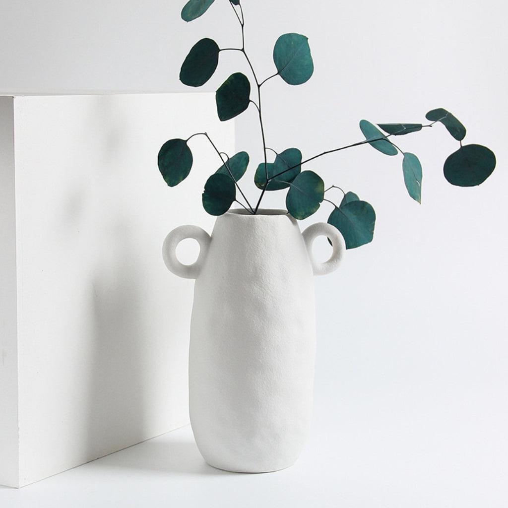 Chalk White Textured Vase with Handles