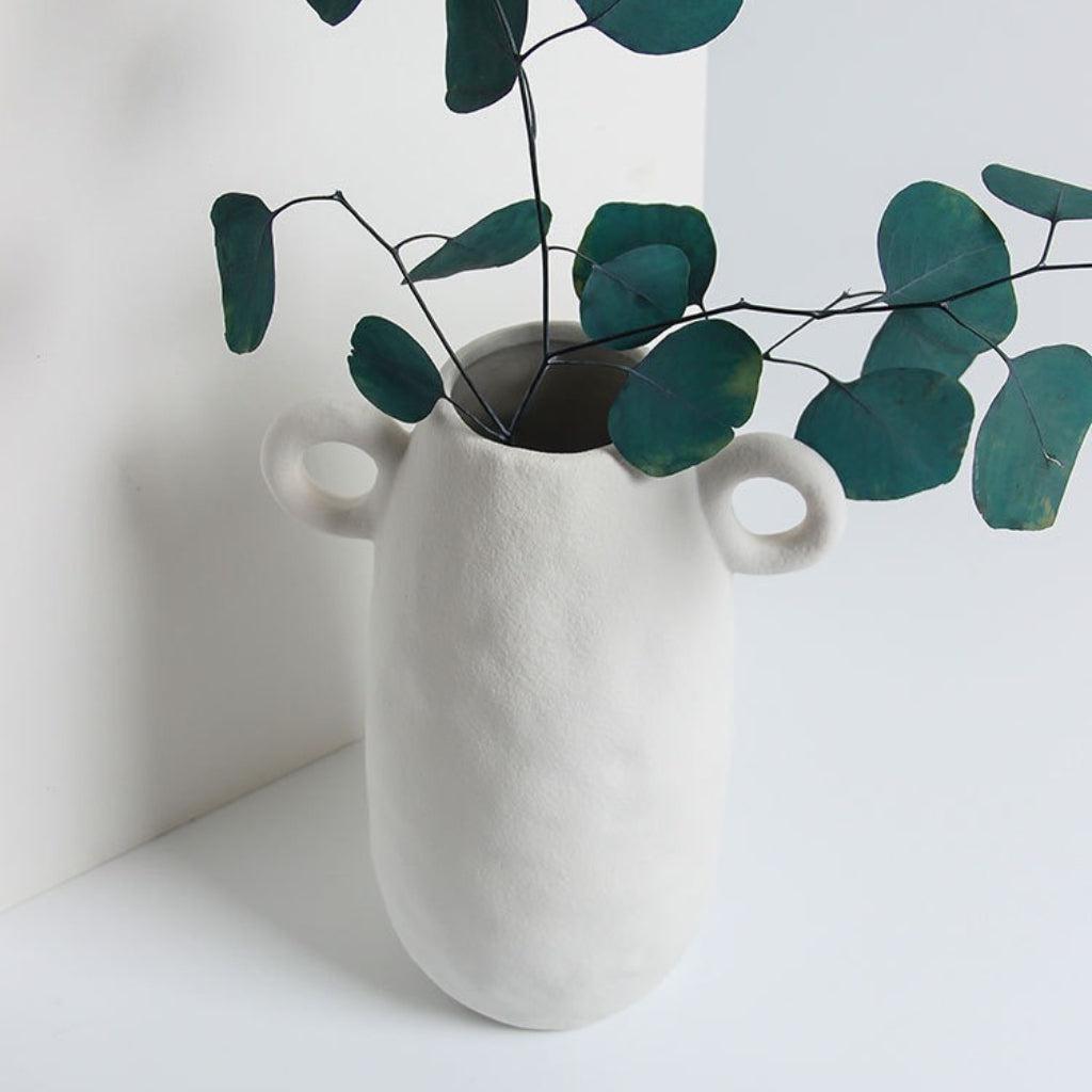 Chalk White Textured Vase with Handles