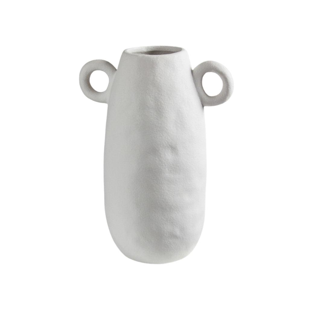 Chalk White Textured Vase with Handles