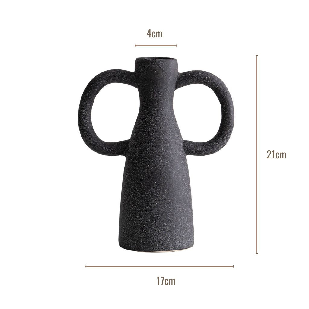 Charcoal Ceramic Vase with Butterfly Handle
