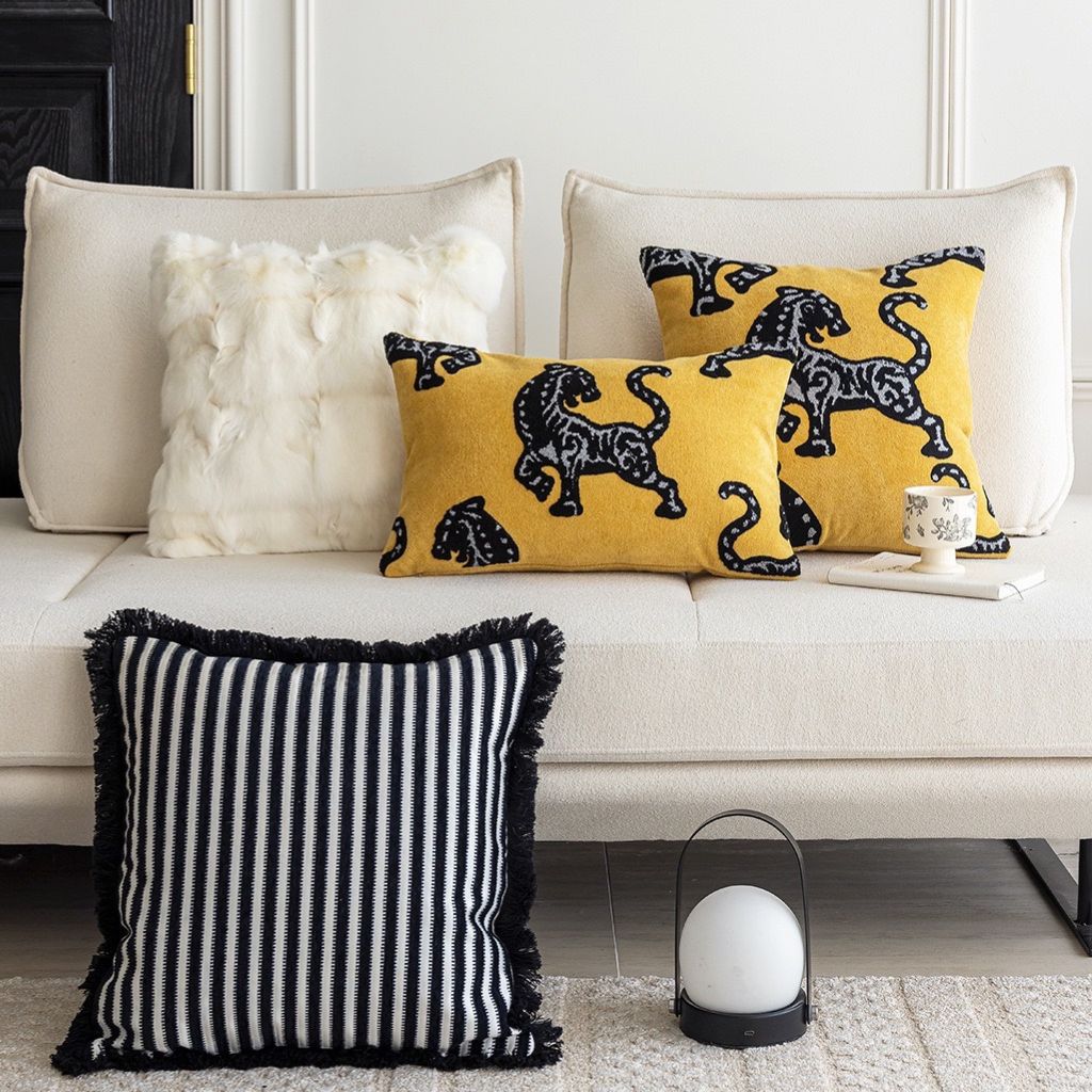 Classic Fringed Black-and-White Stripes Throw Pillow Cover