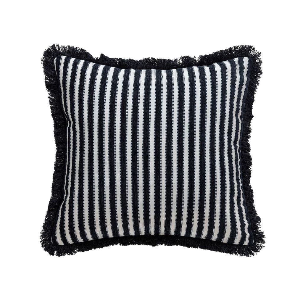 Classic Fringed Black-and-White Stripes Throw Pillow Cover