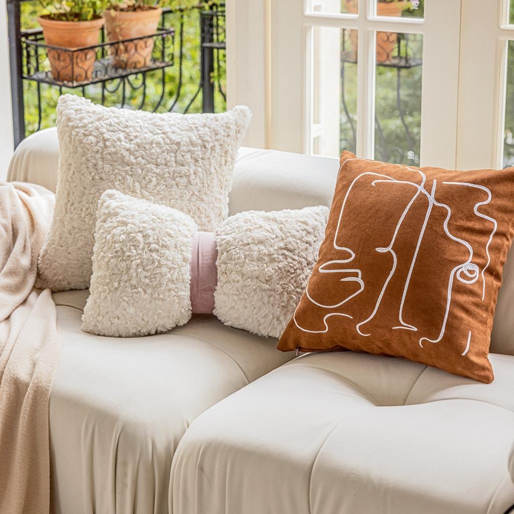 Creamy Faux Fur Throw Pillow Cover
