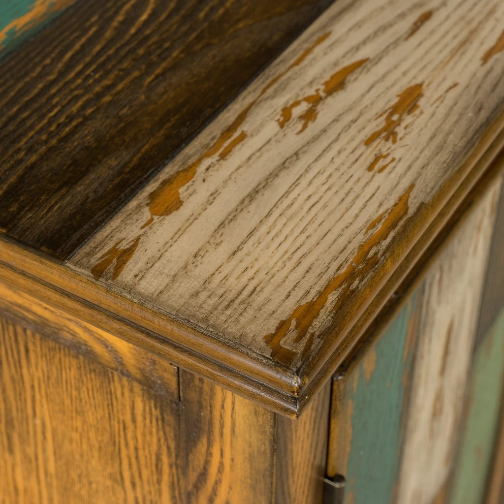 Delaney Antique Multicolor Distressed Wood Storage Cabinet