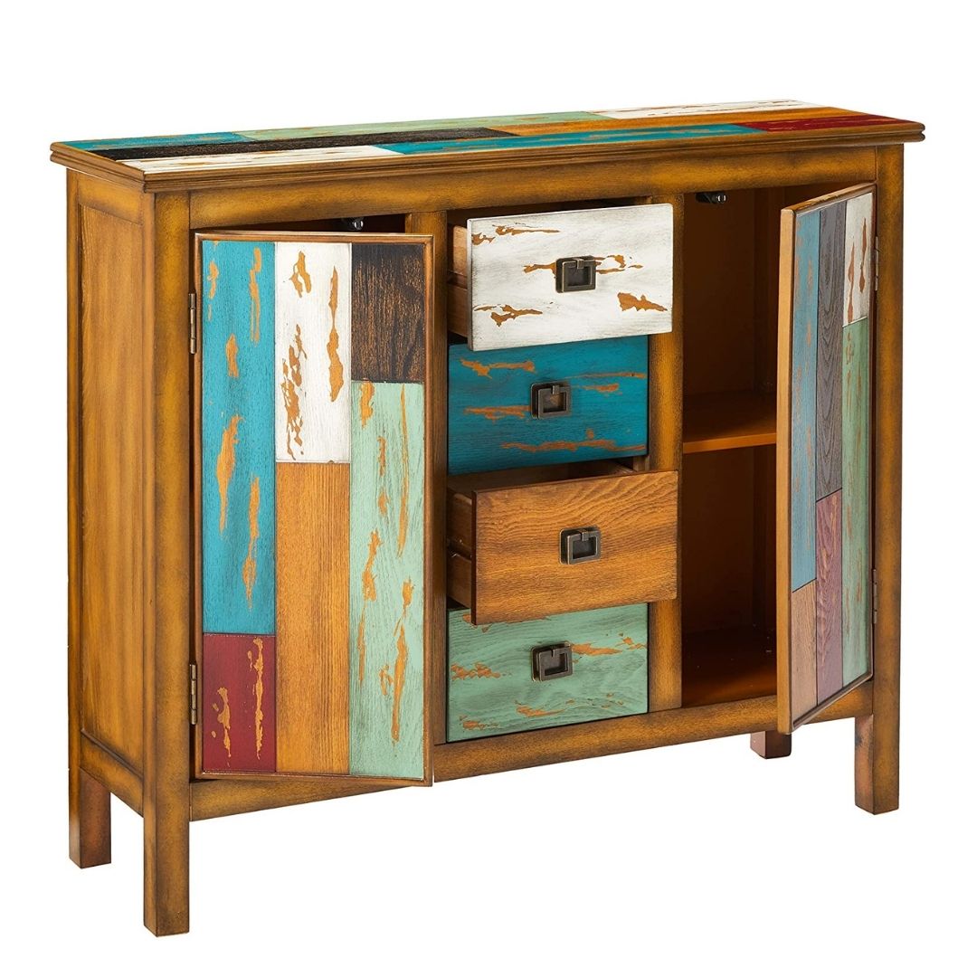 Delaney Antique Multicolor Distressed Wood Storage Cabinet