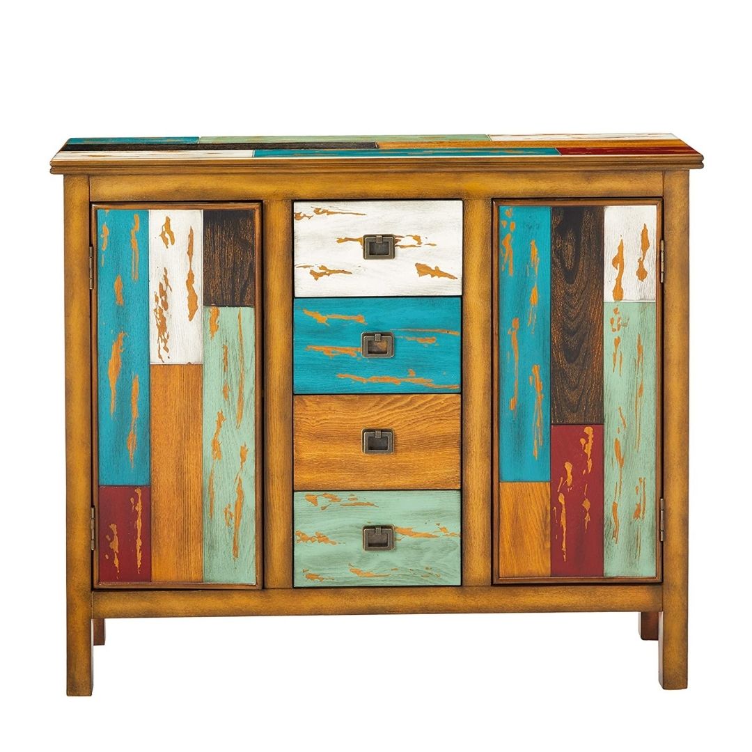 Delaney Antique Multicolor Distressed Wood Storage Cabinet
