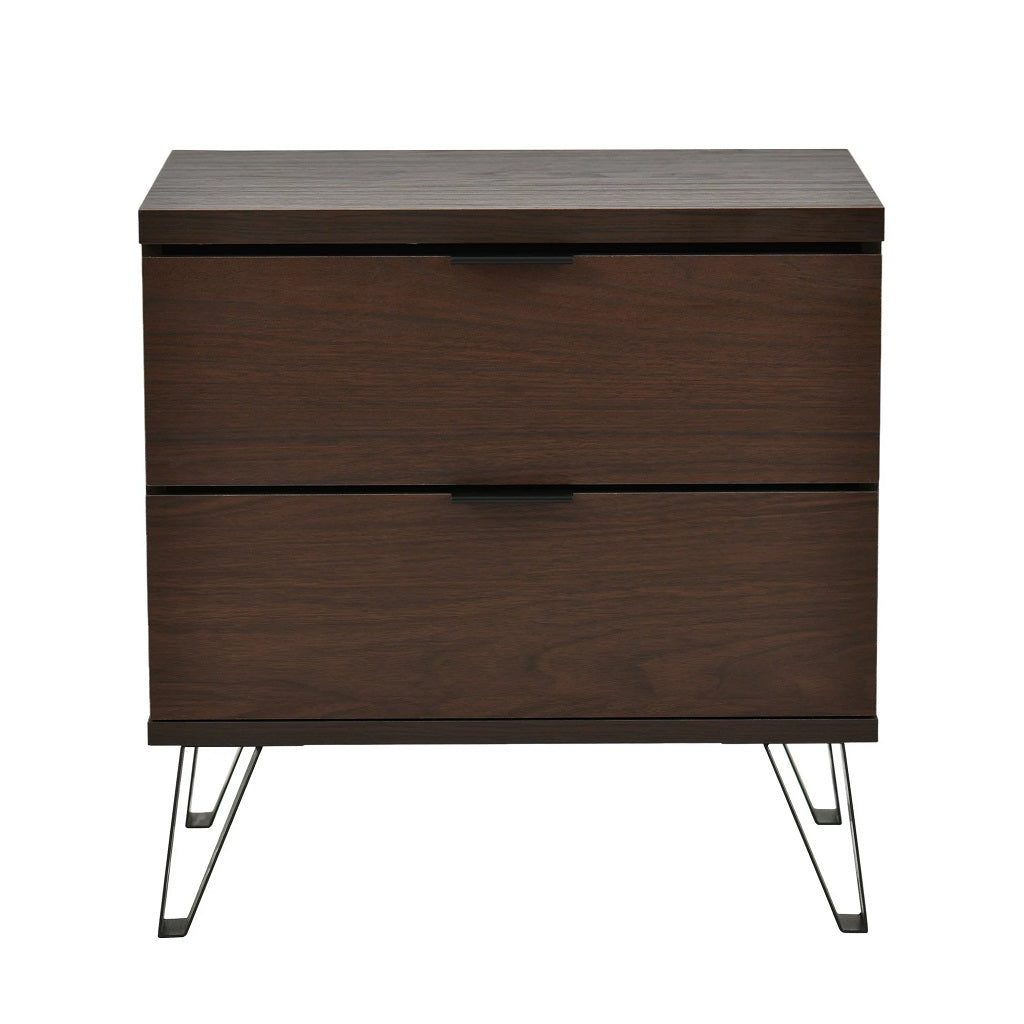 Demijen Modern Industrial 2 Drawer Wide Nightstand