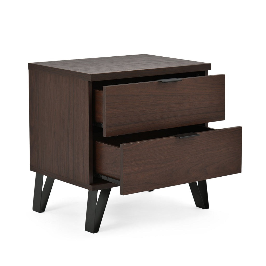 Demijen Modern Industrial 2 Drawer Wide Nightstand