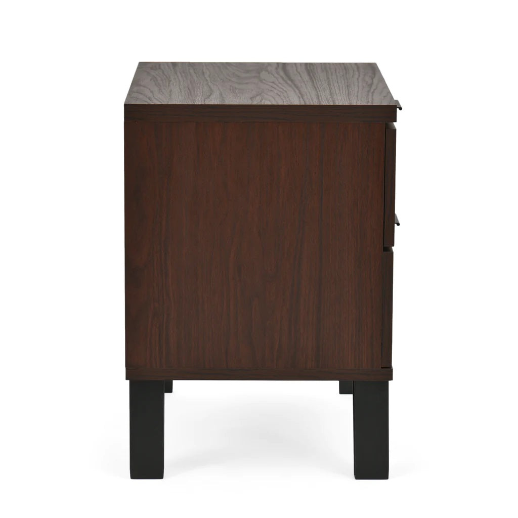 Demijen Modern Industrial 2 Drawer Wide Nightstand