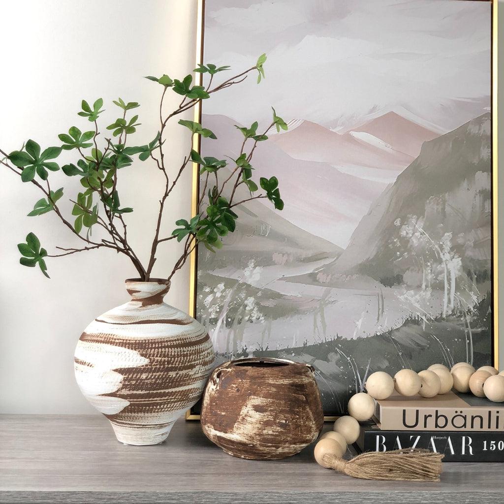 Distressed Oval Vase with Small Handles