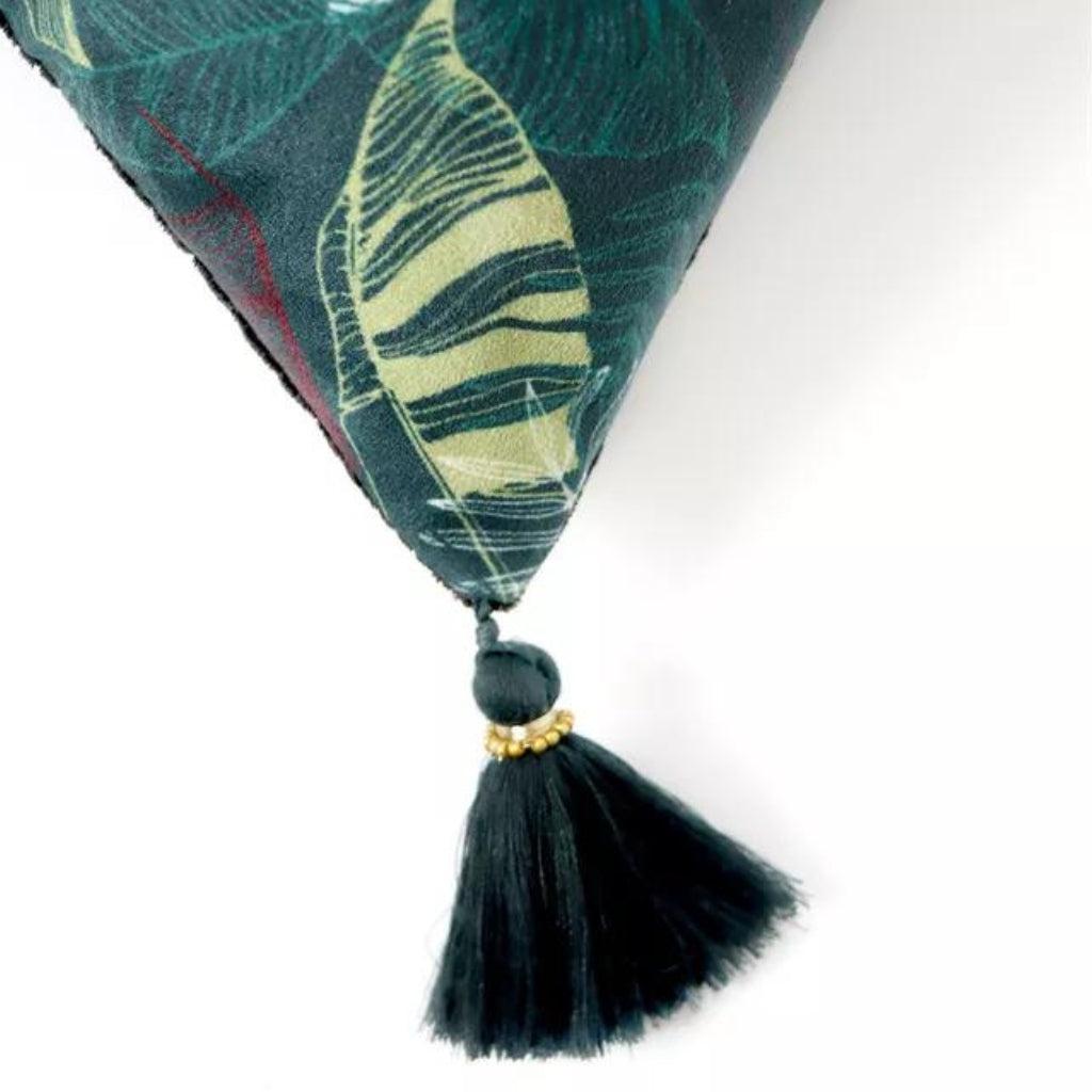 Emerald Banana Leaves Velvet Throw Pillow Cover