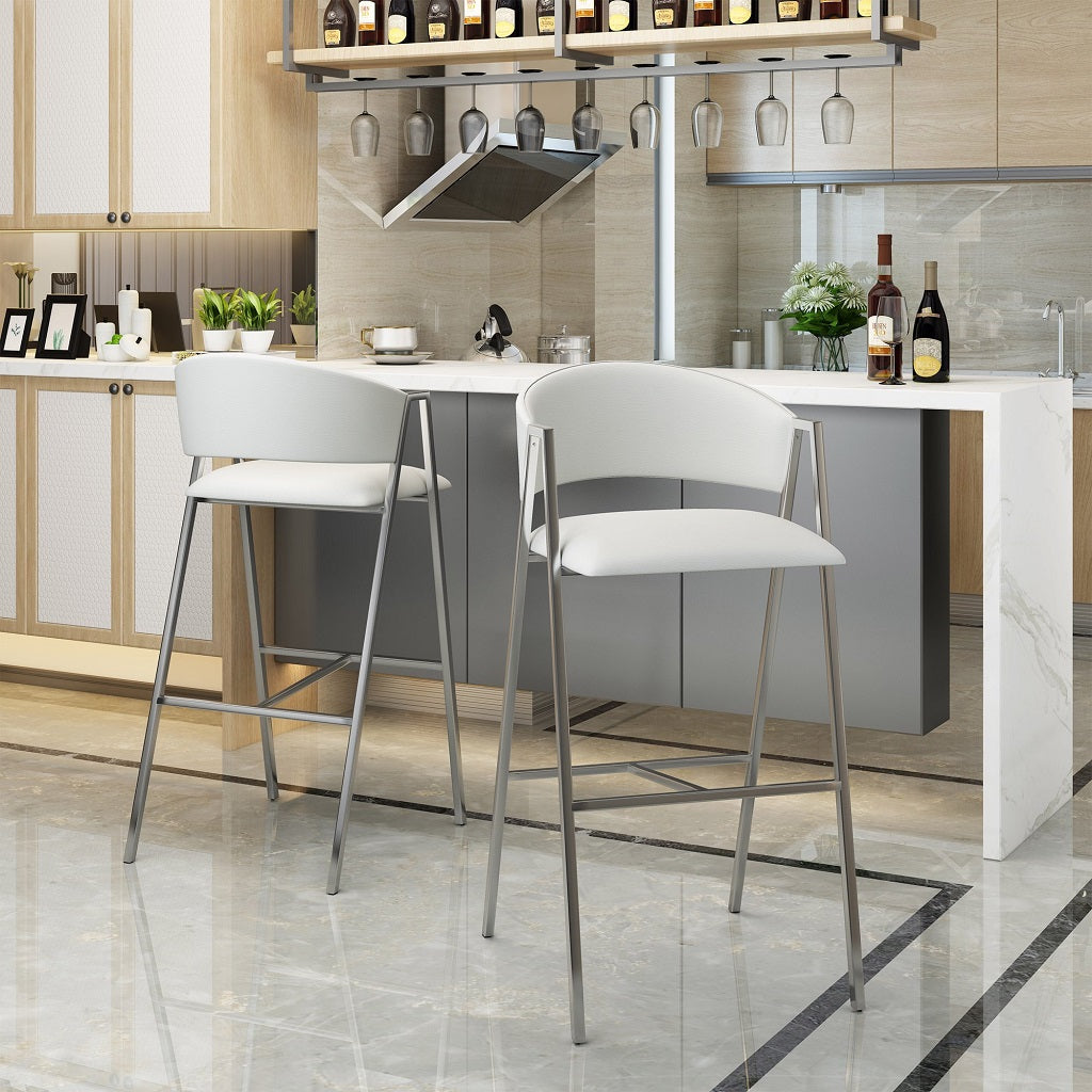 Emily Modern Leather 28.25 Inch Barstool (Set of 2)