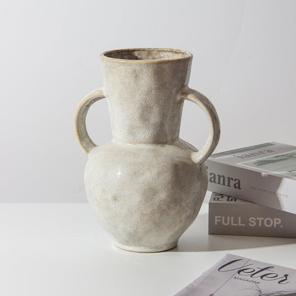 Farm House Distressed Ceramic Vase with Large Decorative Handles