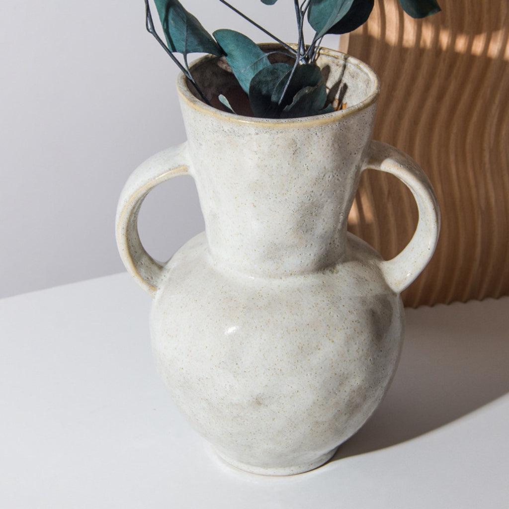 Farm House Distressed Ceramic Vase with Large Decorative Handles