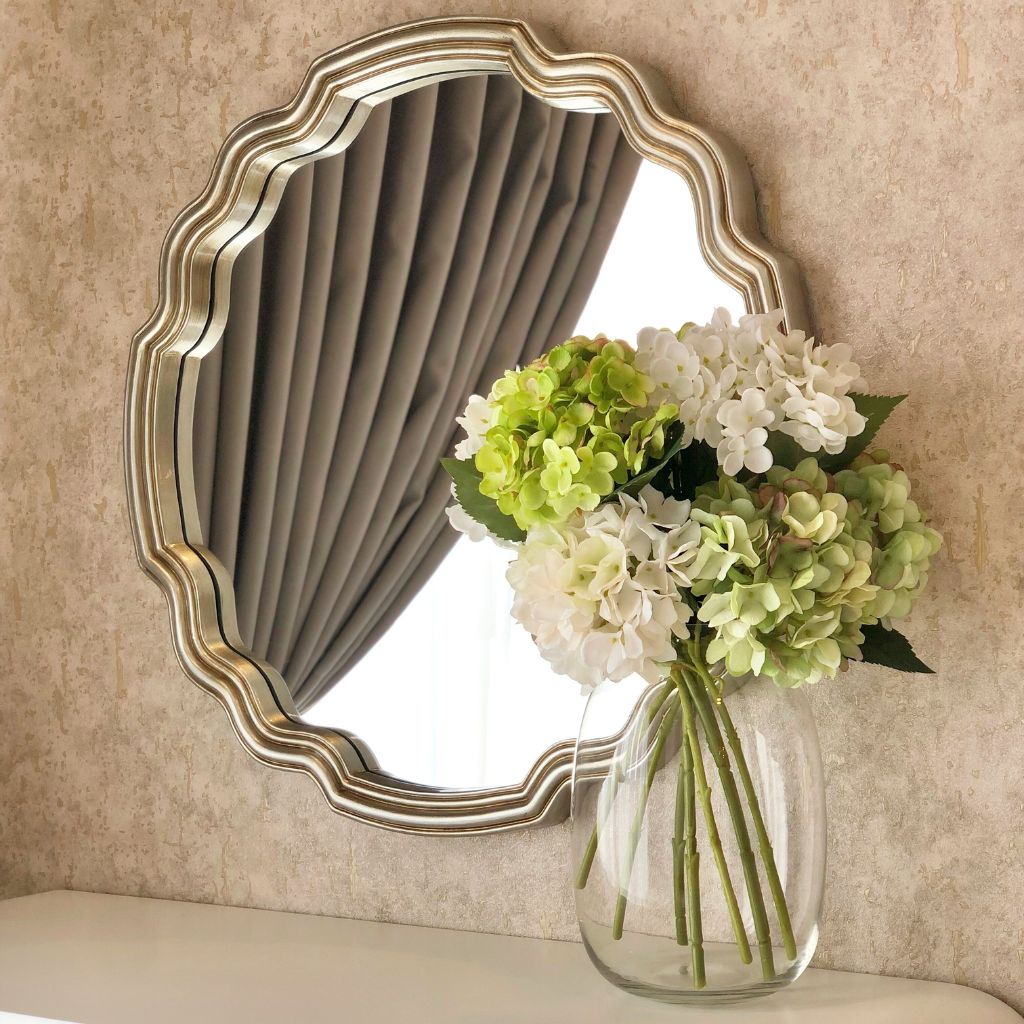 Faux Green and White Hydrangea in Glass Vase