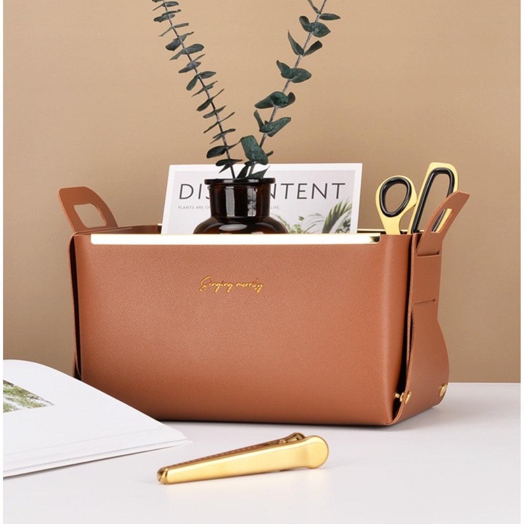 Faux Leather Foldable Storage Basket