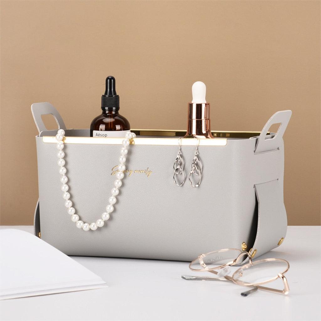 Faux Leather Foldable Storage Basket