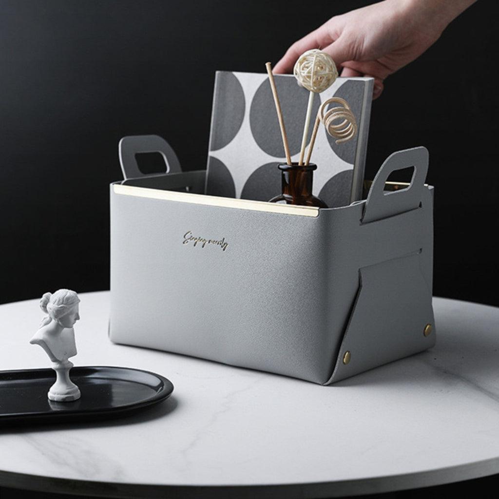 Faux Leather Foldable Storage Basket