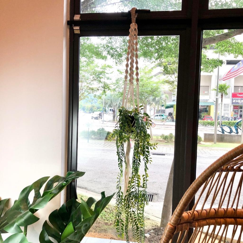 Faux Potted Wandering Jew with Macrame Plant Hanger
