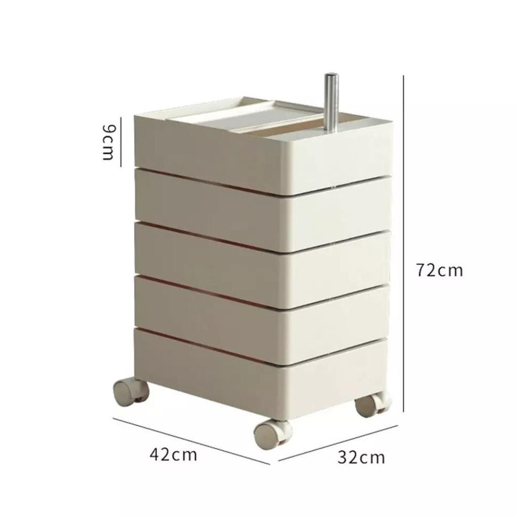 Five Tiers Rotating Drawer Storage Cart with Casters