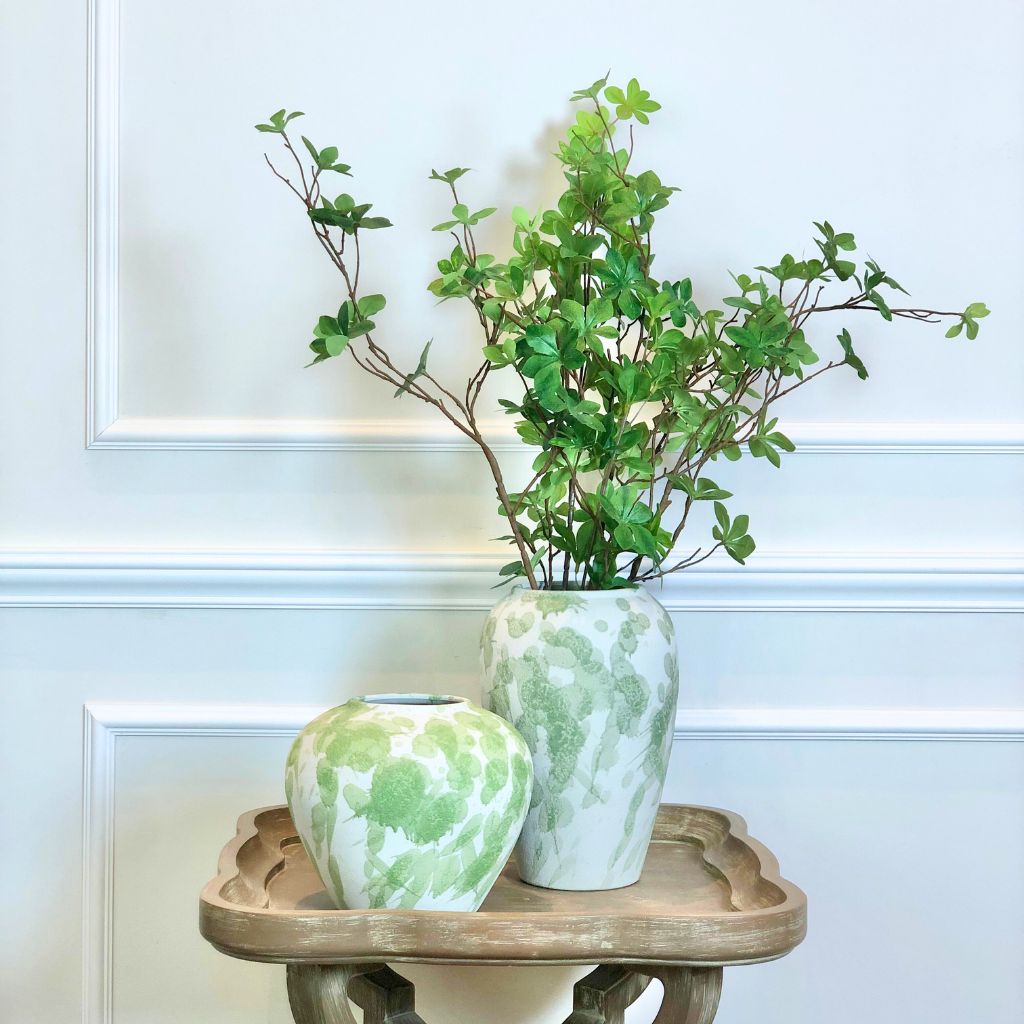 Green Ink Splatter Vases (Set of 2)