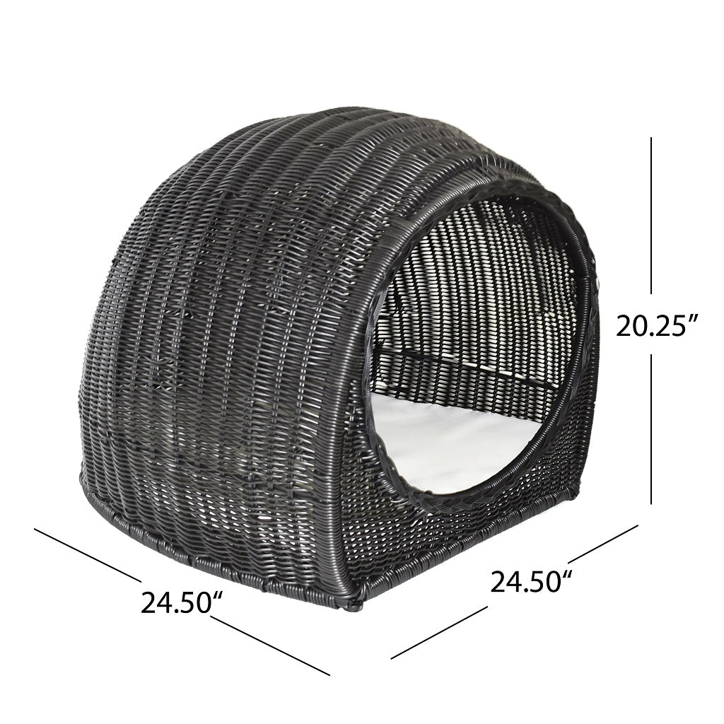 Hayes Outdoor Wicker Igloo Cushioned Pet Bed