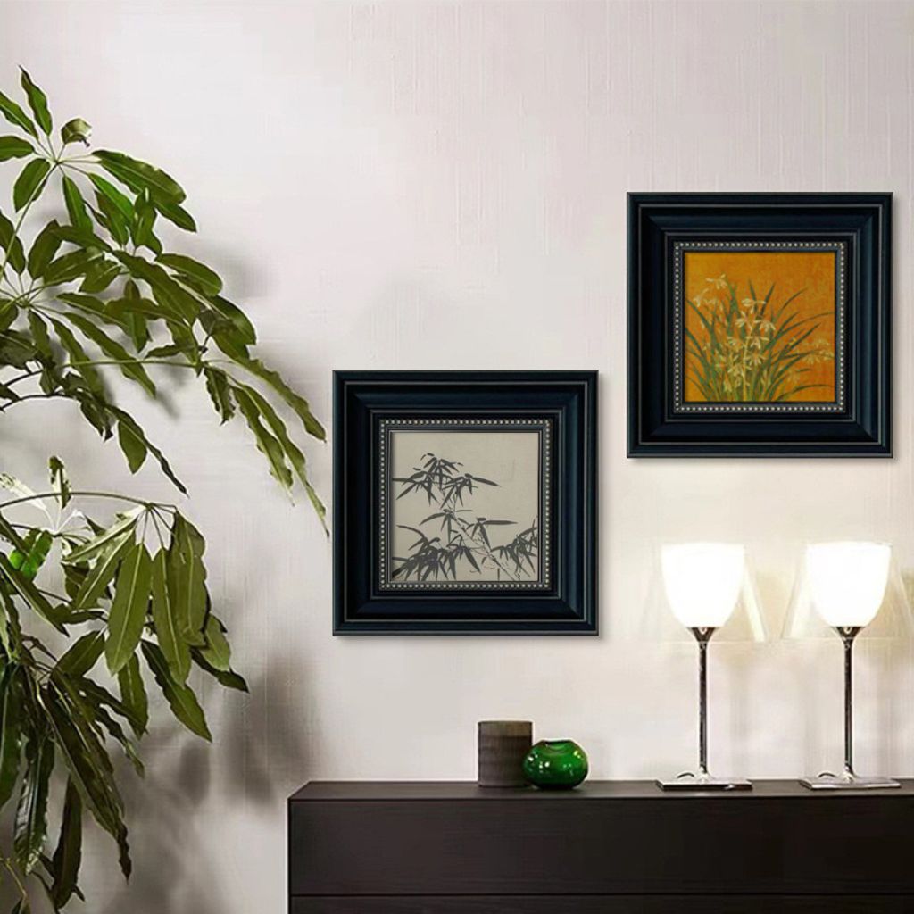 Ink Bamboo Painting with Black Ornate Frame