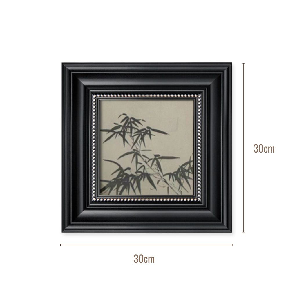 Ink Bamboo Painting with Black Ornate Frame