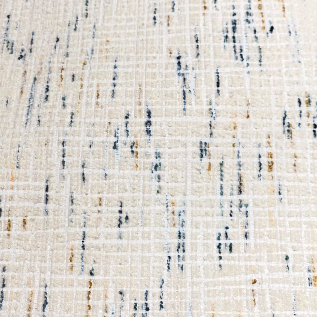 Ivory Textured Throw Pillow Cover with Hints of Blue and Mustard Yellow