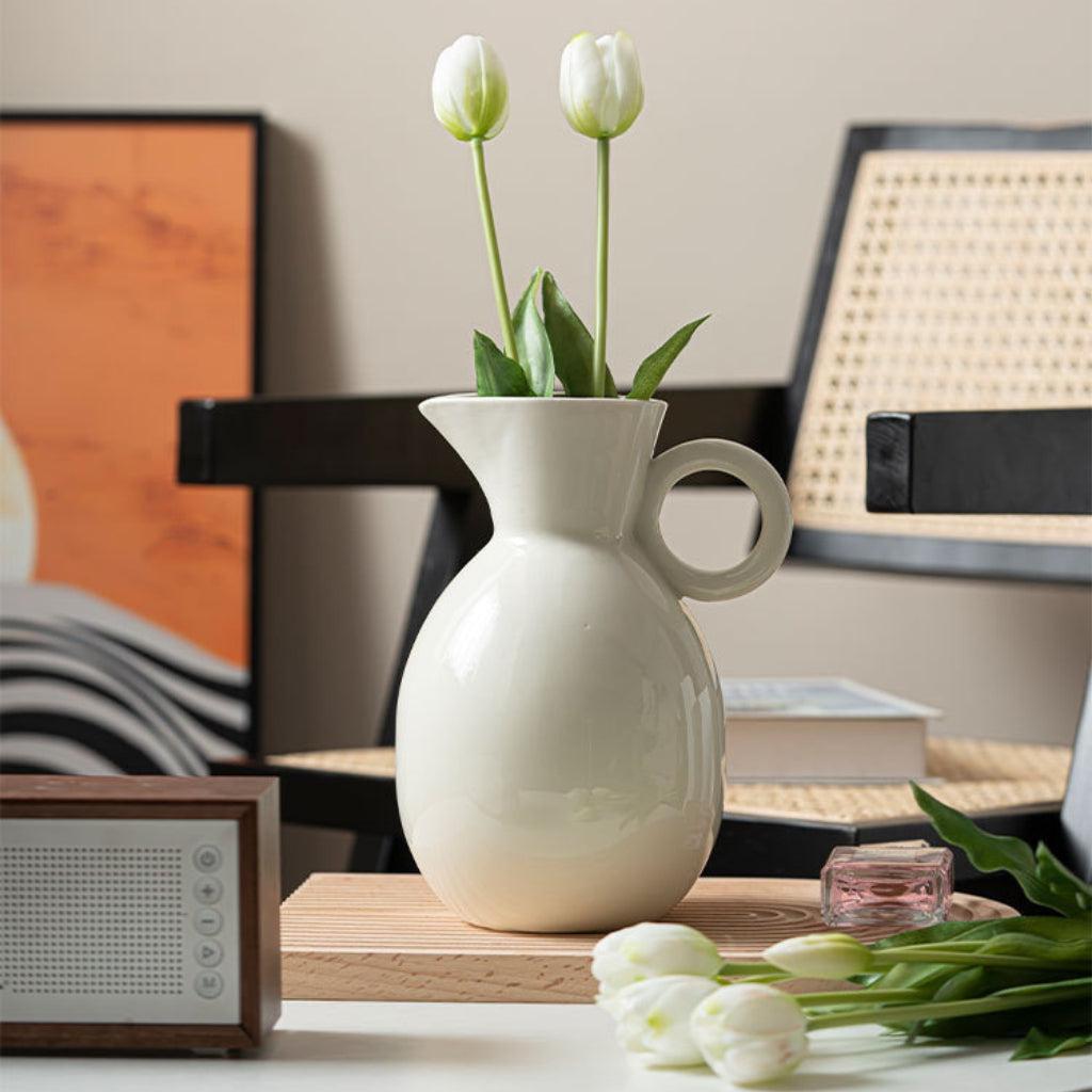 Ivory White Ceramic Pitcher Vase